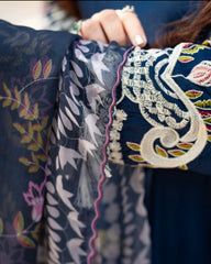 Navy Embroidered 3pcs