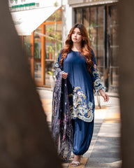 Navy Embroidered 3pcs