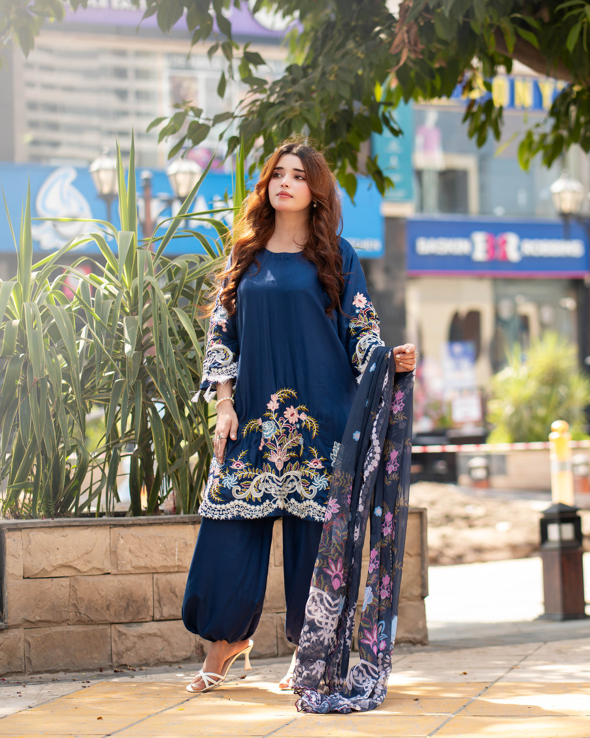 Navy Embroidered 3pcs