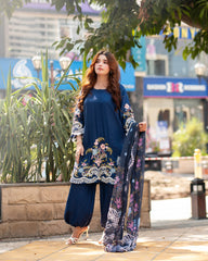 Navy Embroidered 3pcs
