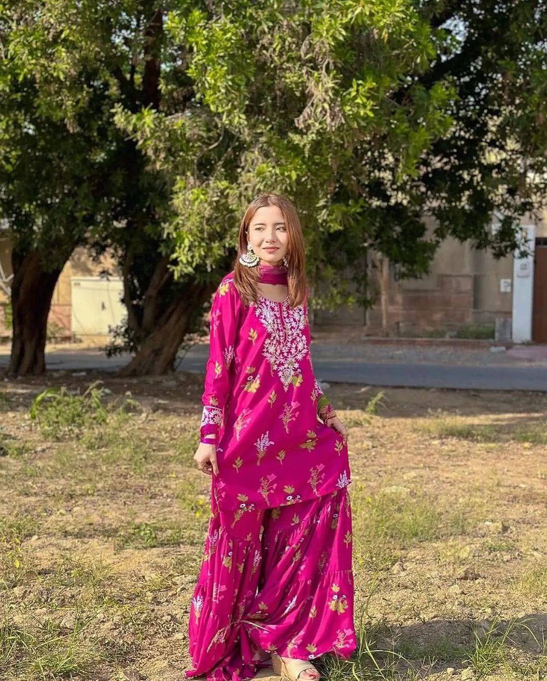 Pink Embroidered 2pcs sharara