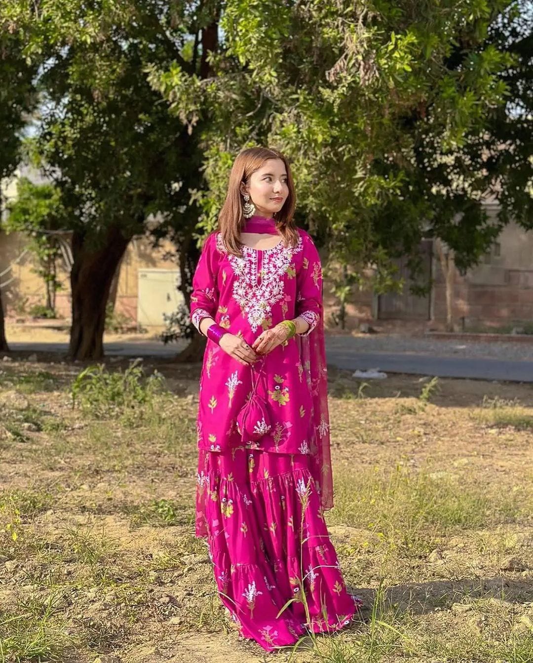 Pink Embroidered 2pcs sharara